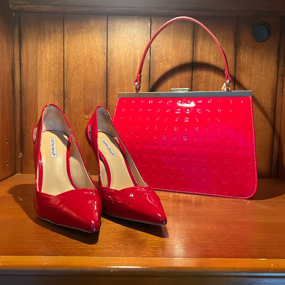 Red Patent Charles David Heels paired with a Red Patent Arcadia Handbag